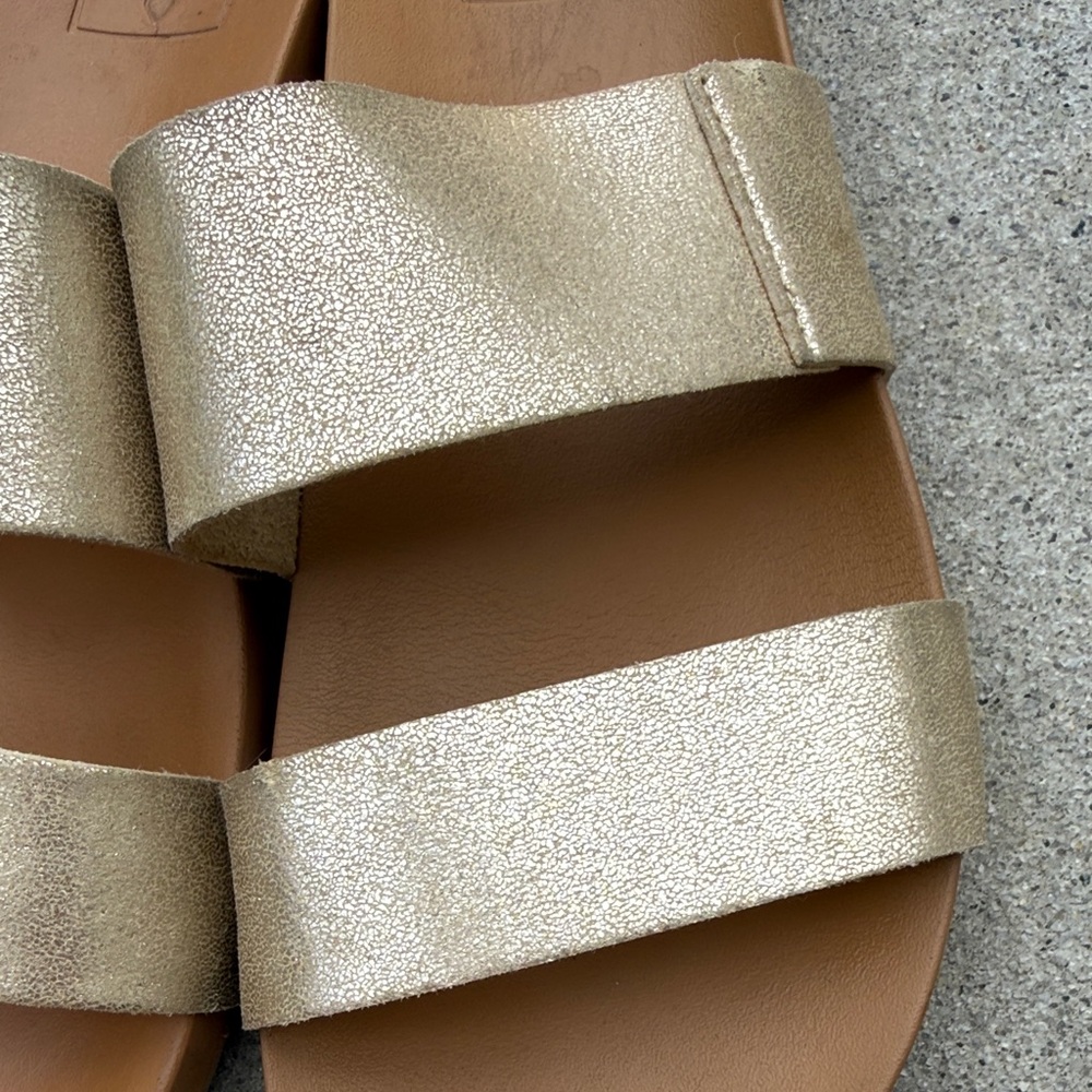 Reef Metallic Gold Double Strap Slide Sandals with Brown Footbed - Picture 5 of 5